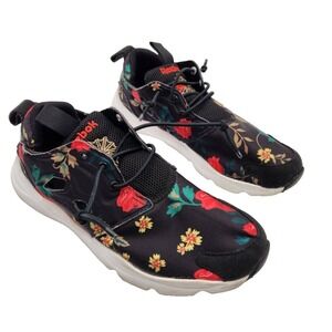 Reebok Furylite Women's Sz 6.5 Black Roses Shoe Training Running Yoga Walking
